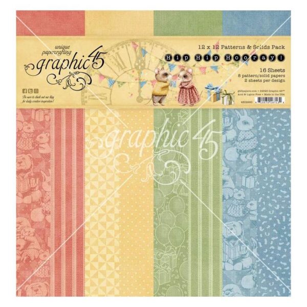 Graphic 45 - Hip Hip Hooray - Patterns & Solids Pack 12x12"