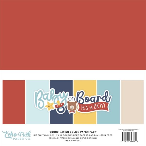 Echo Park - Baby On Board, BOY - Collection Kit 12X12", Solids