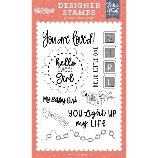 Echo Park - Baby On Board, GIRL - Stamp Set, Hello Little Love