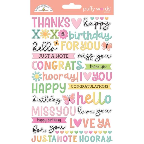 Doodlebug - Butterfly Kisses - Puffy Stickers, Words